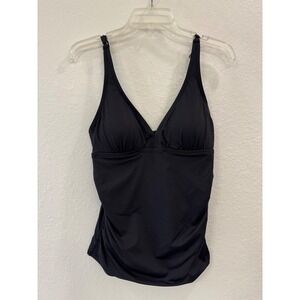 Tommy Bahama‎ Pearl Over The Shoulder Ruched Tankini Top Swimsuit Black S/P